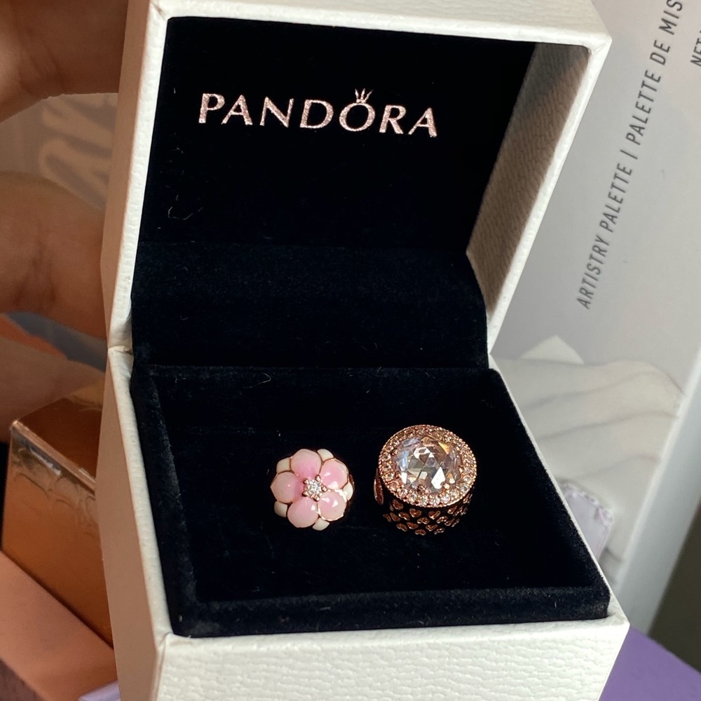 Authentic pandora two charm rose gold new never 🚨